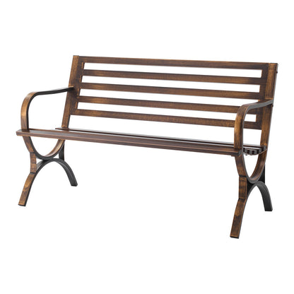 Outdoor Bench, 127 cm, Carbon Steel Metal Frame with Slatted Pattern Backrest and Round Edge Armrests, Weatherproof Outside Bench for Patio, Garden, Park, Yard, Front Porch, Antique Bronze