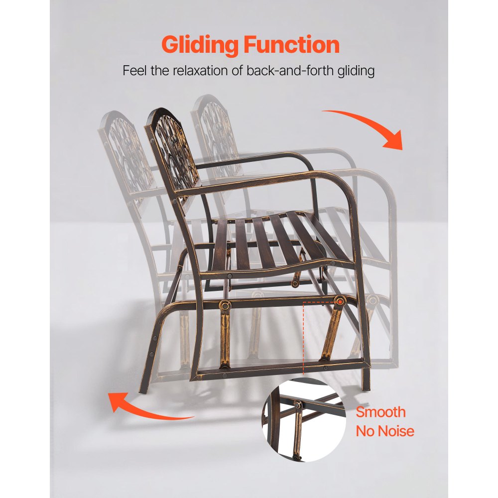 Outdoor Bench Patio Bench Glider 127 cm Metal Frame Cast Iron Backrest