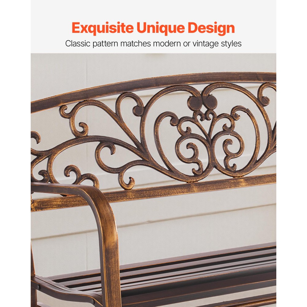 Outdoor Bench Patio Bench Glider 127 cm Metal Frame Cast Iron Backrest