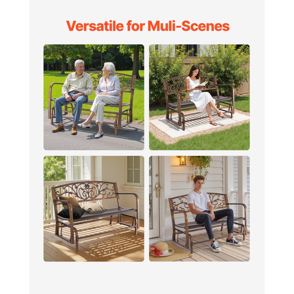 Outdoor Bench Patio Bench Glider 127 cm Metal Frame Cast Iron Backrest