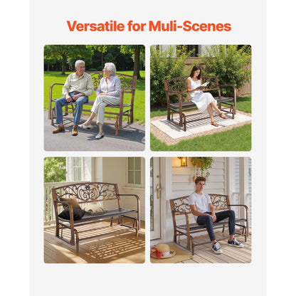 Outdoor Bench Patio Bench Glider 127 cm Metal Frame Cast Iron Backrest