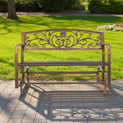Outdoor Bench Patio Bench Glider 127 cm Metal Frame Cast Iron Backrest