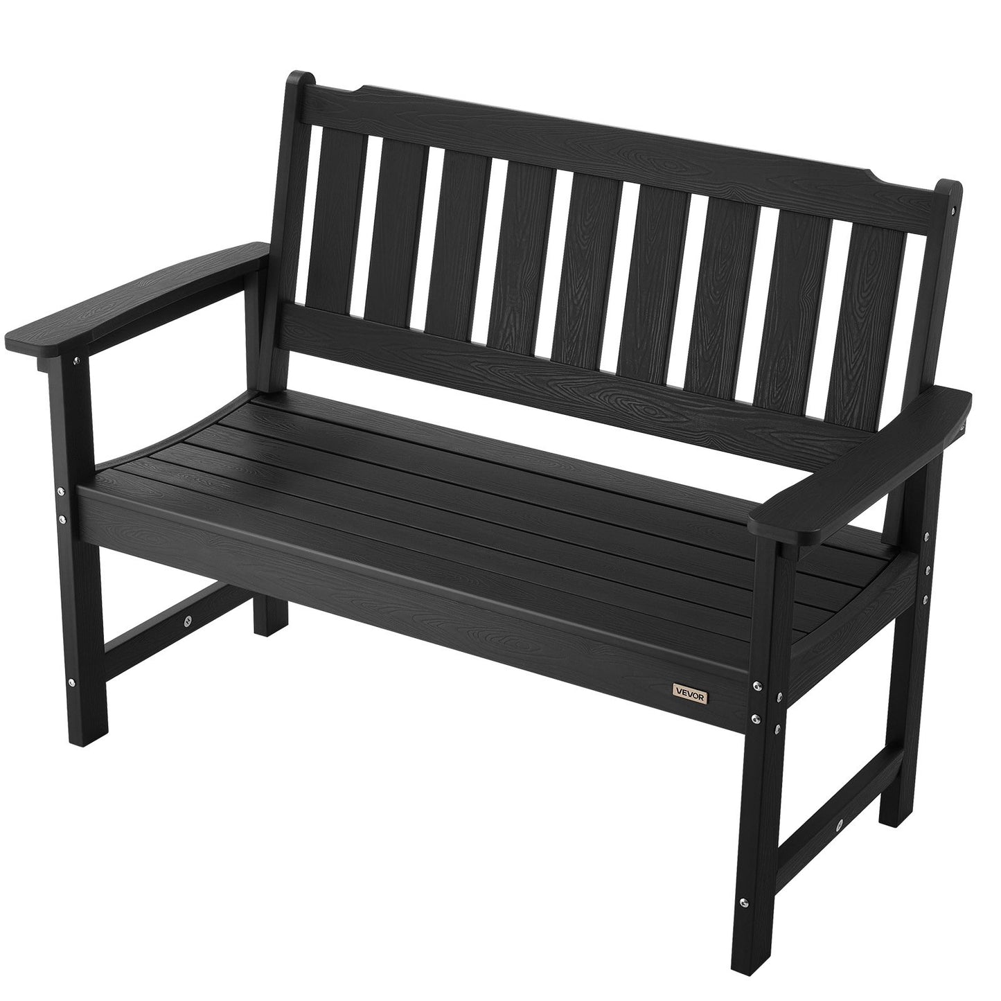 Outdoor Bench, 128 cm, 363 kg Weight Capacity for 2-3 Persons, Weatherproof Plastic Frame with Backrest and Wide Armrests, Outside Bench for Patio, Garden, Park, Yard, Front Porch, Black