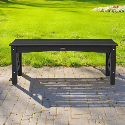 Outdoor Bench, 113 cm, 272 kg Weight Capacity, Weatherproof Plastic Frame with Adjustable Level Footpads and Thick Leg, Outside Bench for Patio, Garden, Park, Yard, Front Porch, Black