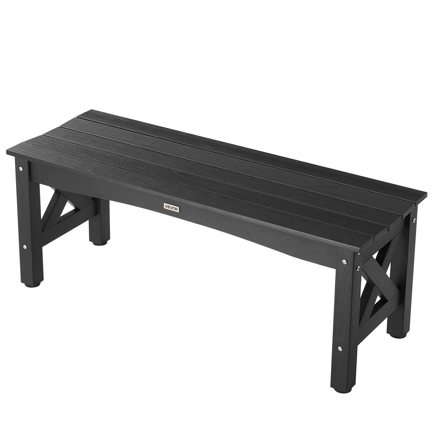 Outdoor Bench, 113 cm, 272 kg Weight Capacity, Weatherproof Plastic Frame with Adjustable Level Footpads and Thick Leg, Outside Bench for Patio, Garden, Park, Yard, Front Porch, Black