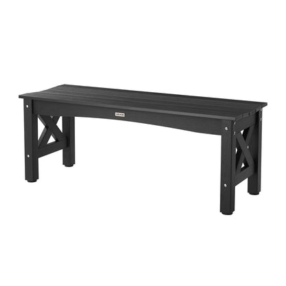 Outdoor Bench, 113 cm, 272 kg Weight Capacity, Weatherproof Plastic Frame with Adjustable Level Footpads and Thick Leg, Outside Bench for Patio, Garden, Park, Yard, Front Porch, Black