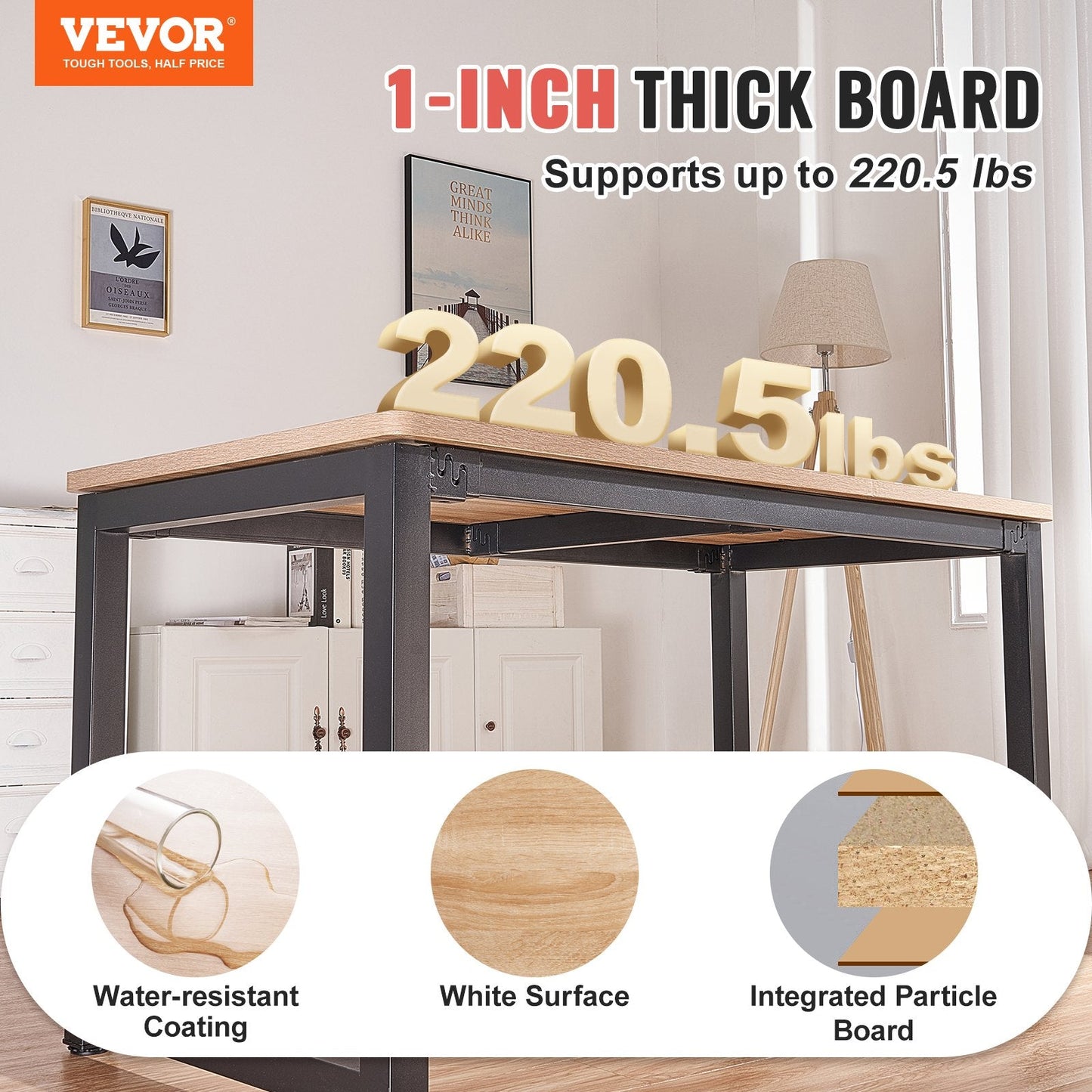 Universal One-Piece Particle Board Desktop, 2000x800 mm, 100 kg Capacity