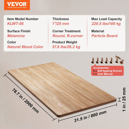 Universal One-Piece Particle Board Desktop, 2000x800 mm, 100 kg Capacity