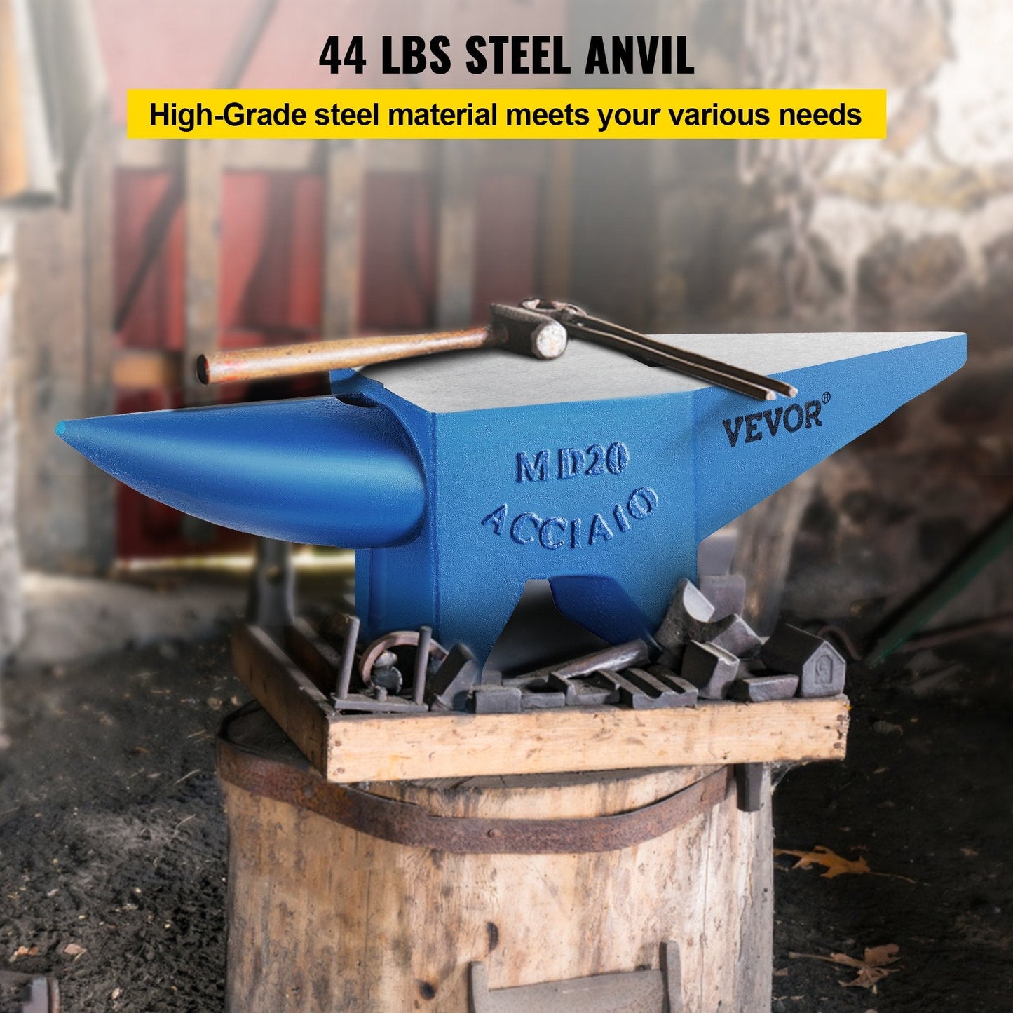 Steel Single Horn Anvil for Blacksmiths - 20kg Cast Steel with Hardy Hole