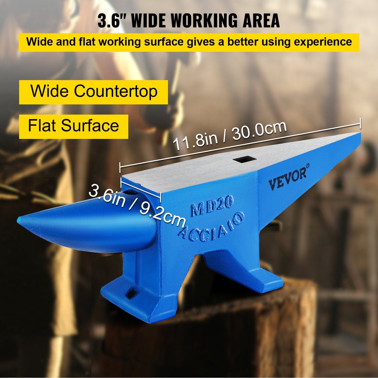 Steel Single Horn Anvil for Blacksmiths - 20kg Cast Steel with Hardy Hole