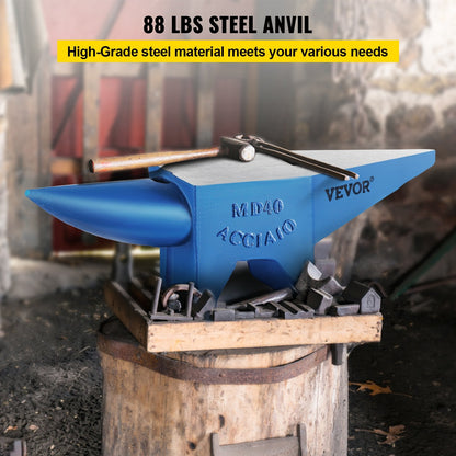 Heavy-Duty Single Horn Anvil, 40 kg, with Hardy Hole for Metalworking