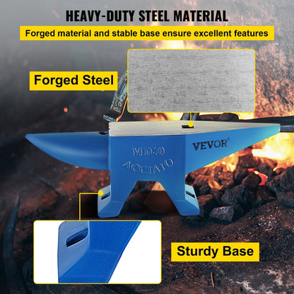 Heavy-Duty Single Horn Anvil, 40 kg, with Hardy Hole for Metalworking