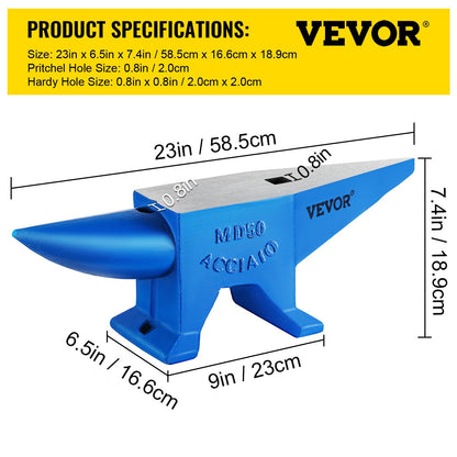 Durable 50 kg Cast Steel Anvil with Hardy & Round Hole for Metal Work