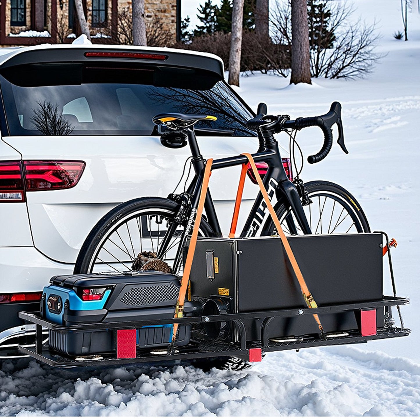 53" x 19" x 5", Hitch Cargo Carrier, 500 lbs Capacity Hitch Cargo Carrier with Hitch Stabilizer & Ratchet Straps, Hitch Mount Cargo Carrier with Cargo Net with Hook, Fit for SUVs