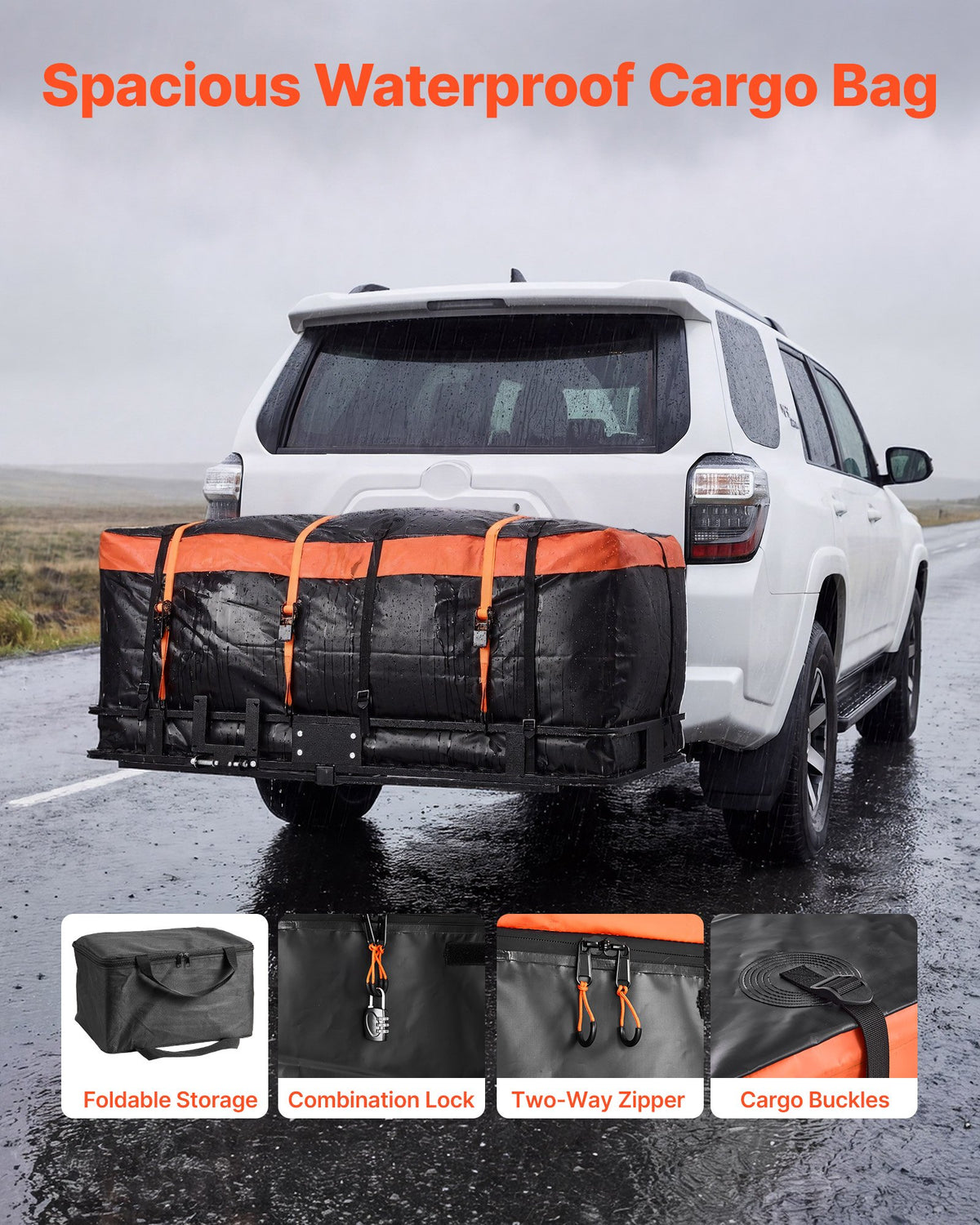 Hitch Mount Cargo Carrier, 1460 x 860 x 650 mm Folding Rear Luggage Rack Basket with Waterproof Cargo Bag, 227kg Capacity High-Strength Steel Hitch Cargo Carrier Fits 2" Receiver for SUV Pickups