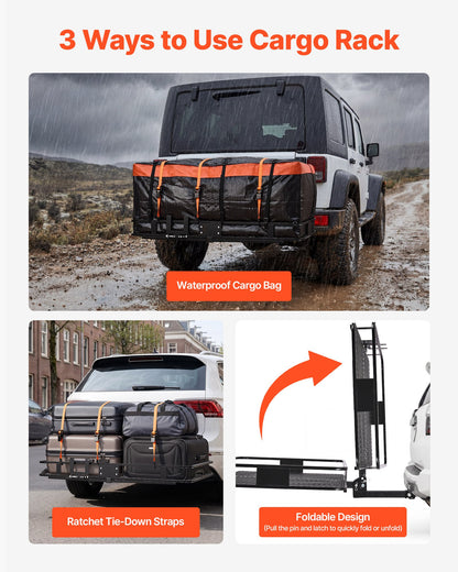 Hitch Mount Cargo Carrier, 1460 x 860 x 650 mm Folding Rear Luggage Rack Basket with Waterproof Cargo Bag, 227kg Capacity High-Strength Steel Hitch Cargo Carrier Fits 2" Receiver for SUV Pickups