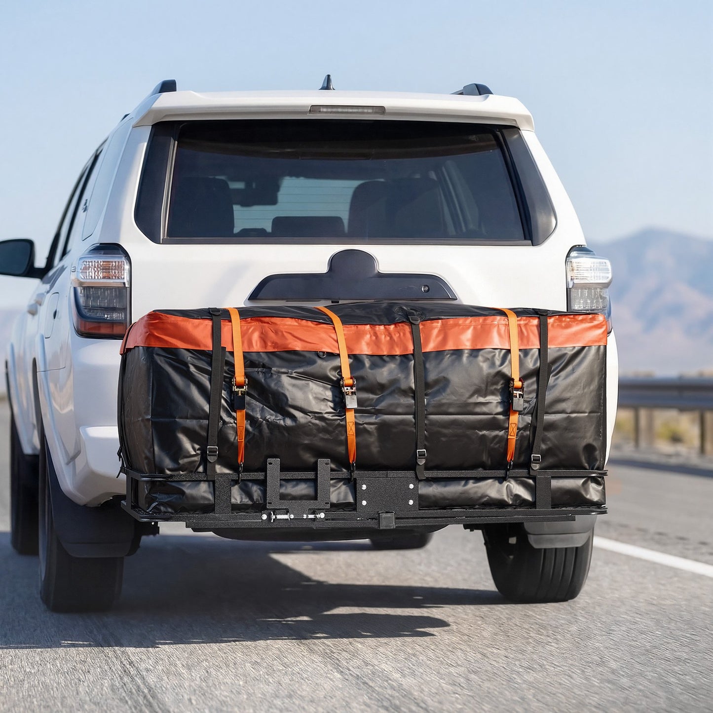 Hitch Mount Cargo Carrier, 1460 x 860 x 650 mm Folding Rear Luggage Rack Basket with Waterproof Cargo Bag, 227kg Capacity High-Strength Steel Hitch Cargo Carrier Fits 2" Receiver for SUV Pickups