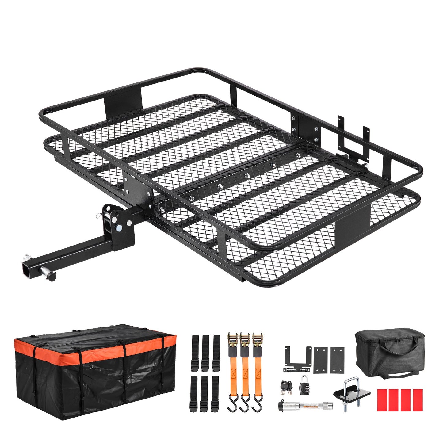 Hitch Mount Cargo Carrier, 1460 x 860 x 650 mm Folding Rear Luggage Rack Basket with Waterproof Cargo Bag, 227kg Capacity High-Strength Steel Hitch Cargo Carrier Fits 2" Receiver for SUV Pickups