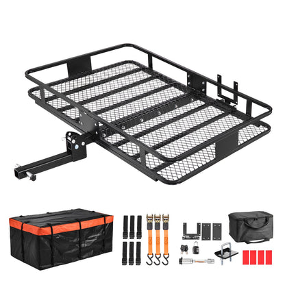 Hitch Mount Cargo Carrier, 1460 x 860 x 650 mm Folding Rear Luggage Rack Basket with Waterproof Cargo Bag, 227kg Capacity High-Strength Steel Hitch Cargo Carrier Fits 2" Receiver for SUV Pickups