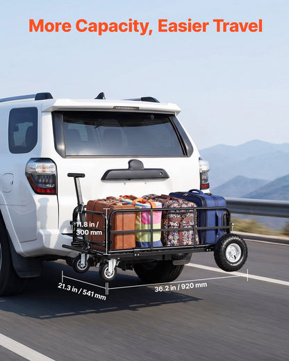 Hitch Mount Cargo Carrier on Wheels, 920 x 541 x 300 mm, 2-in-1 Folding Rear Luggage Rack Basket & Cargo Cart with Hitch Stabilizer, Fits 2" Receiver for SUV Pickups, 181KG Load Capacity