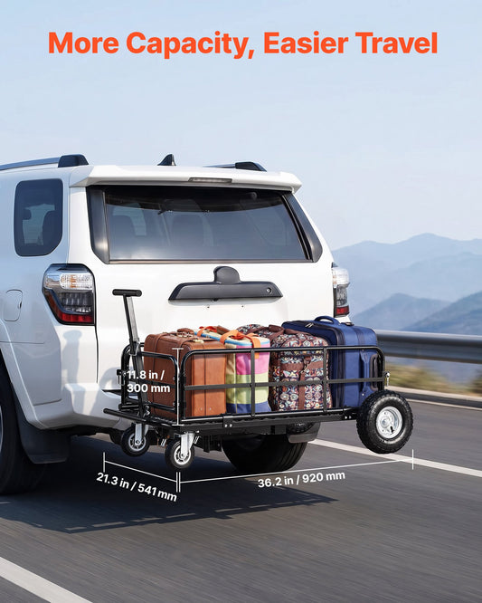 Hitch Mount Cargo Carrier on Wheels, 920 x 541 x 300 mm, 2-in-1 Folding Rear Luggage Rack Basket & Cargo Cart with Hitch Stabilizer, Fits 2" Receiver for SUV Pickups, 181KG Load Capacity