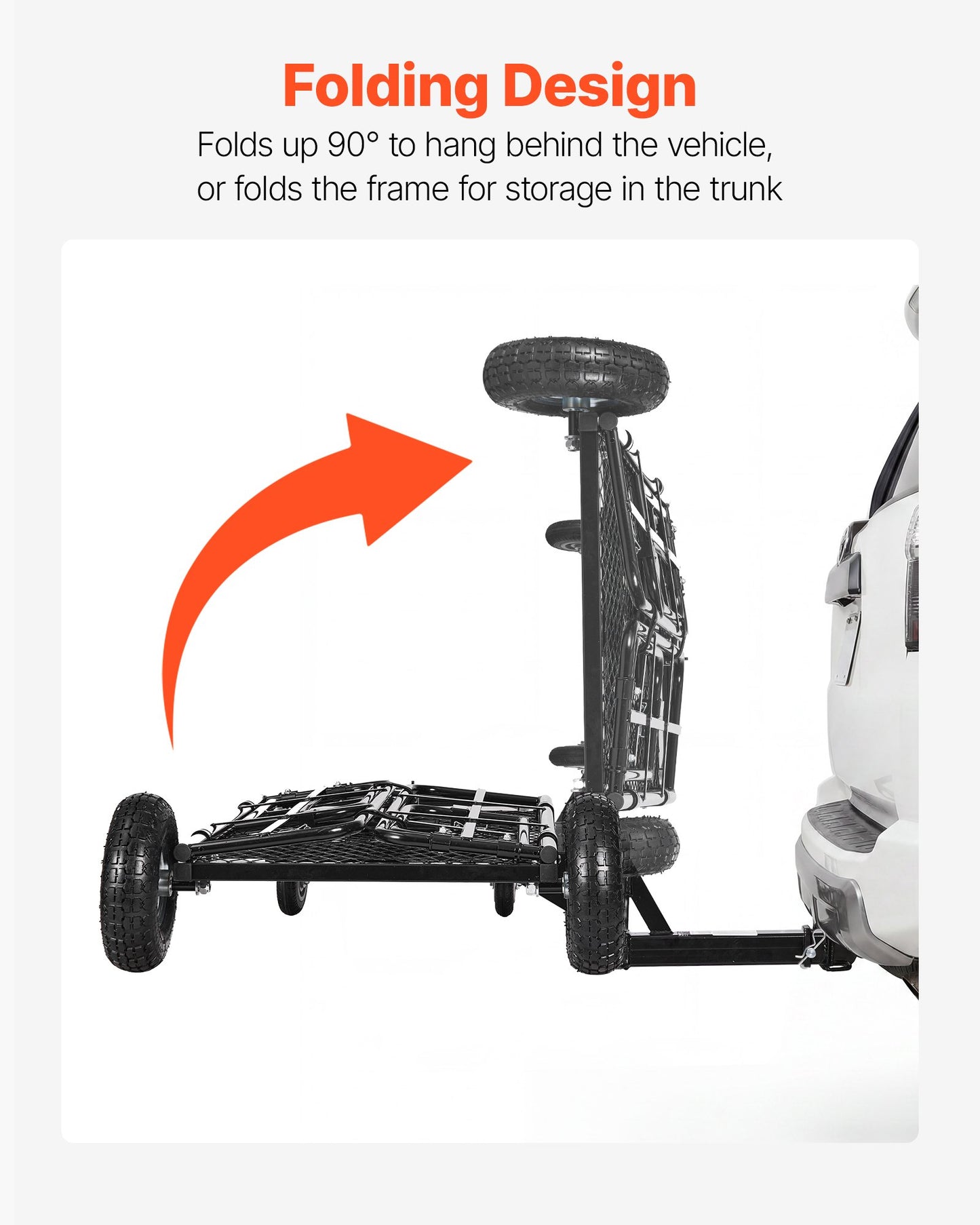 Hitch Mount Cargo Carrier on Wheels, 920 x 541 x 300 mm, 2-in-1 Folding Rear Luggage Rack Basket & Cargo Cart with Hitch Stabilizer, Fits 2" Receiver for SUV Pickups, 181KG Load Capacity