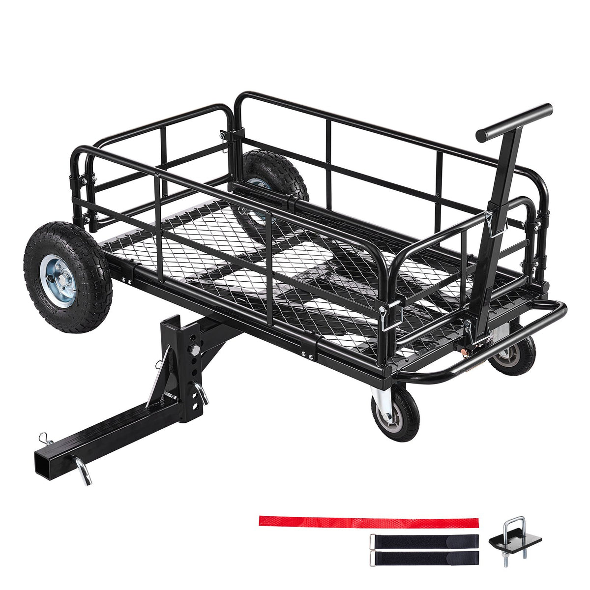 Hitch Mount Cargo Carrier on Wheels, 920 x 541 x 300 mm, 2-in-1 Folding Rear Luggage Rack Basket & Cargo Cart with Hitch Stabilizer, Fits 2" Receiver for SUV Pickups, 181KG Load Capacity