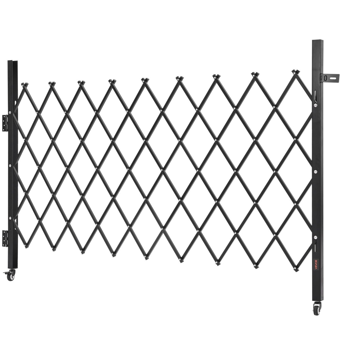 Single Folding Security Gate, Lockable Scissor Gate with 360° Swivel Casters, Outdoor Barricade Steel Retractable Gates, for Entry Security, Garage, Warehouse & Pool, 1900 x 1310 mm (W x H)