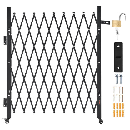 Single Folding Security Gate, Lockable Scissor Gate with 360° Swivel Casters, Outdoor Barricade Steel Retractable Gates, for Entry Security, Garage, Warehouse & Pool, 1900 x 1310 mm (W x H)