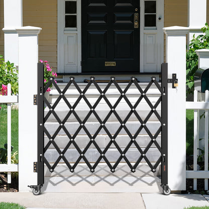 Single Folding Security Gate, Lockable Scissor Gate with 360° Swivel Casters, Outdoor Barricade Steel Retractable Gates, for Entry Security, Garage, Warehouse & Pool, 1100 x 1310 mm (W x H)