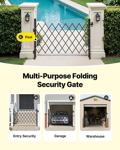 Single Folding Security Gate, Lockable Scissor Gate with 360° Swivel Casters, Outdoor Barricade Steel Retractable Gates, for Entry Security, Garage, Warehouse & Pool, 1700 x 1310 mm (W x H)