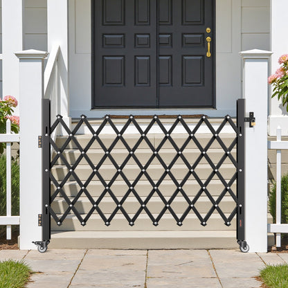 Single Folding Security Gate, Lockable Scissor Gate with 360° Swivel Casters, Outdoor Barricade Steel Retractable Gates, for Entry Security, Garage, Warehouse & Pool, 1700 x 1310 mm (W x H)