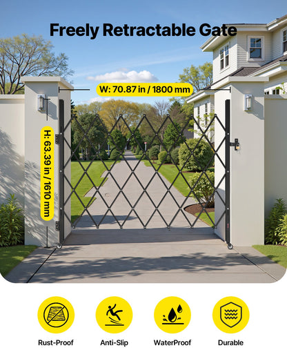 Single Folding Security Gate, Lockable Scissor Gate with 360° Swivel Casters, Outdoor Barricade Steel Retractable Gates, for Entry Security, Garage, Warehouse & Pool, 1800 x 1610 mm (W x H)