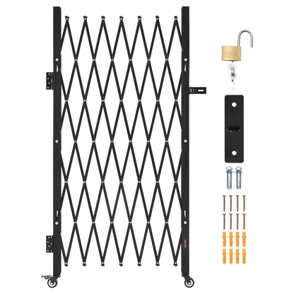 Single Folding Security Gate, Lockable Scissor Gate with 360° Swivel Casters, Outdoor Barricade Steel Retractable Gates, for Entry Security, Garage, Warehouse & Pool, 1800 x 1610 mm (W x H)