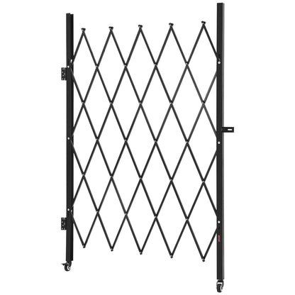 Single Folding Security Gate, Lockable Scissor Gate with 360° Swivel Casters, Outdoor Barricade Steel Retractable Gates, for Entry Security, Garage, Warehouse & Pool, 1260 x 1975 mm (W x H)