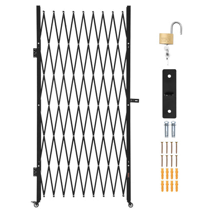 Single Folding Security Gate, Lockable Scissor Gate with 360° Swivel Casters, Outdoor Barricade Steel Retractable Gates, for Entry Security, Garage, Warehouse & Pool, 2200 x 2205 mm (W x H)