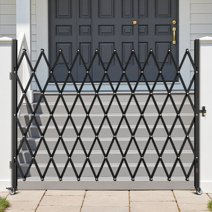 Single Folding Security Gate, Lockable Scissor Gate with 360° Swivel Casters, Outdoor Barricade Steel Retractable Gates, for Entry Security, Garage, Warehouse & Pool, 2400 x 2205 mm (W x H)
