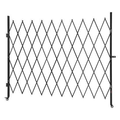 Single Folding Security Gate, Lockable Scissor Gate with 360° Swivel Casters, Outdoor Barricade Steel Retractable Gates, for Entry Security, Garage, Warehouse & Pool, 2400 x 2205 mm (W x H)