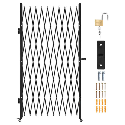 Single Folding Security Gate, Lockable Scissor Gate with 360° Swivel Casters, Outdoor Barricade Steel Retractable Gates, for Entry Security, Garage, Warehouse & Pool, 2400 x 2205 mm (W x H)