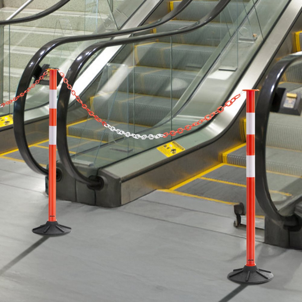 2 Packs Traffic Delineator Posts 871mm Safety Cones Weighted Base & Chains