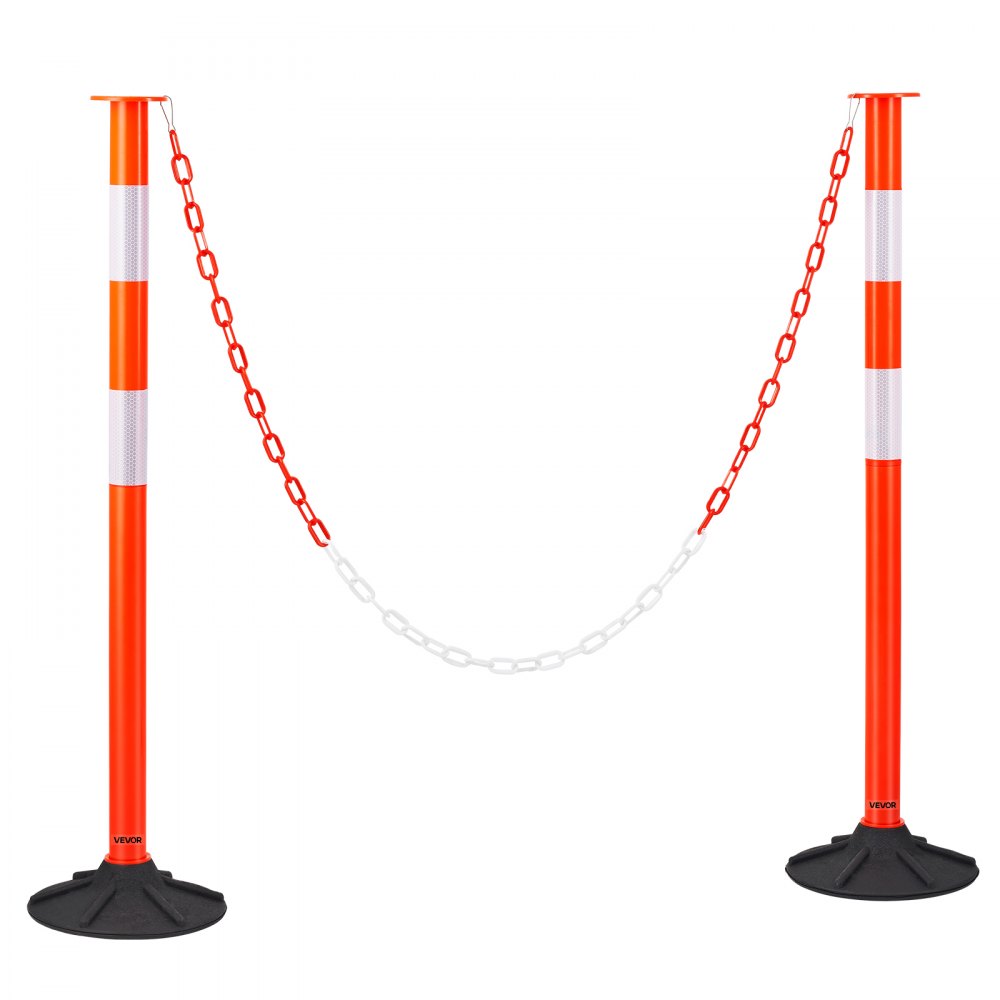 2 Packs Traffic Delineator Posts 871mm Safety Cones Weighted Base & Chains