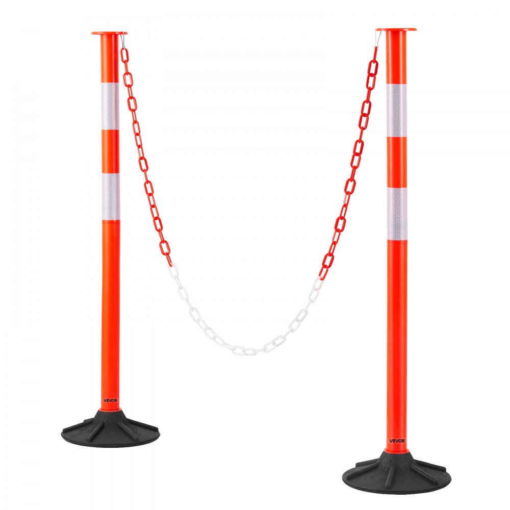 2 Packs Traffic Delineator Posts 871mm Safety Cones Weighted Base & Chains