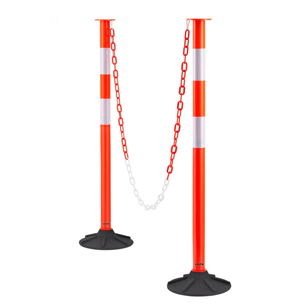 2 Packs Traffic Delineator Posts 871mm Safety Cones Weighted Base & Chains