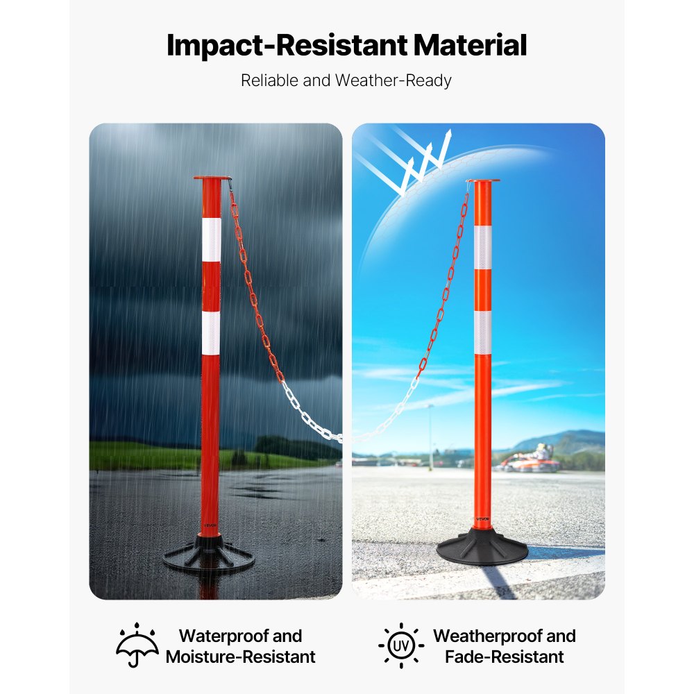 2 Pack Traffic Delineator Posts, 871 mm Traffic Safety Cones with Weighted Base, Reflective Strips and Chain, Heavy Duty