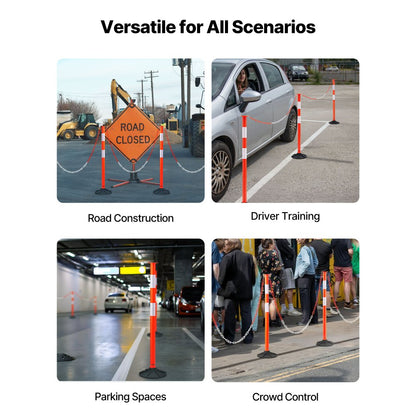 2 Pack Traffic Delineator Posts, 871 mm Traffic Safety Cones with Weighted Base, Reflective Strips and Chain, Heavy Duty