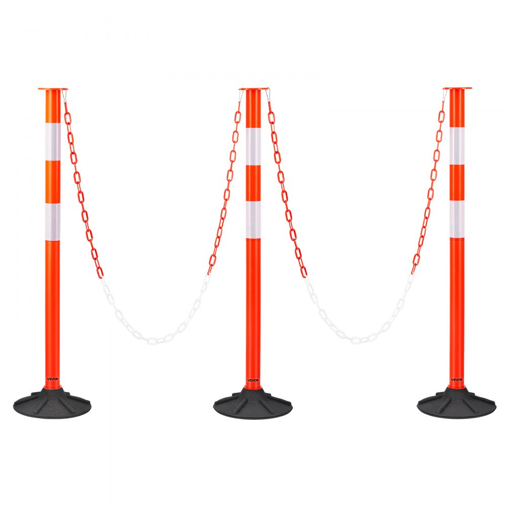 2 Pack Traffic Delineator Posts, 871 mm Traffic Safety Cones with Weighted Base, Reflective Strips and Chain, Heavy Duty