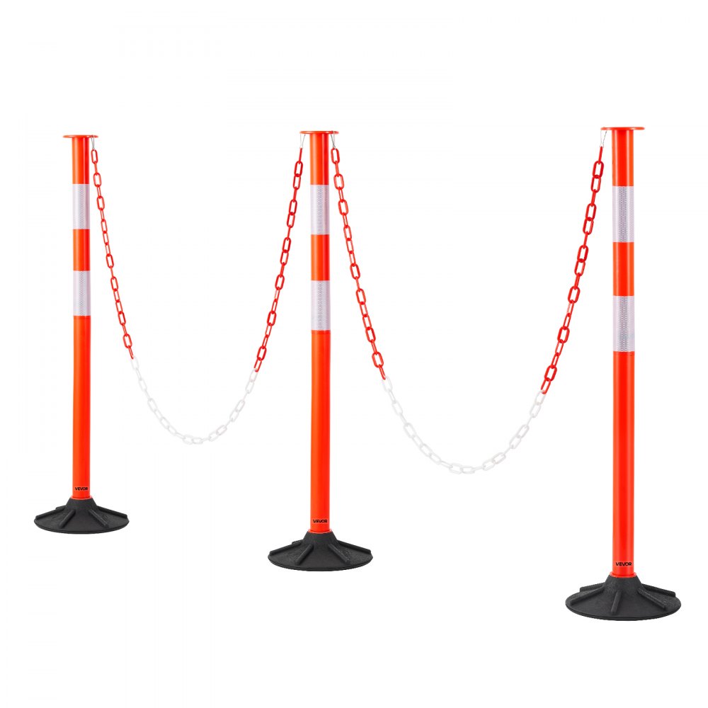 2 Pack Traffic Delineator Posts, 871 mm Traffic Safety Cones with Weighted Base, Reflective Strips and Chain, Heavy Duty