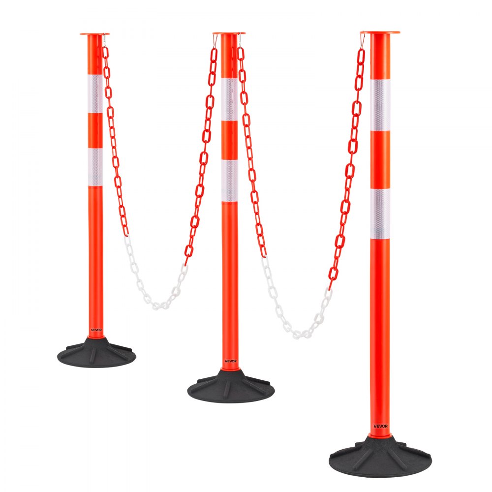 2 Pack Traffic Delineator Posts, 871 mm Traffic Safety Cones with Weighted Base, Reflective Strips and Chain, Heavy Duty