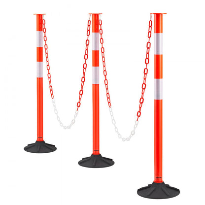 2 Pack Traffic Delineator Posts, 871 mm Traffic Safety Cones with Weighted Base, Reflective Strips and Chain, Heavy Duty