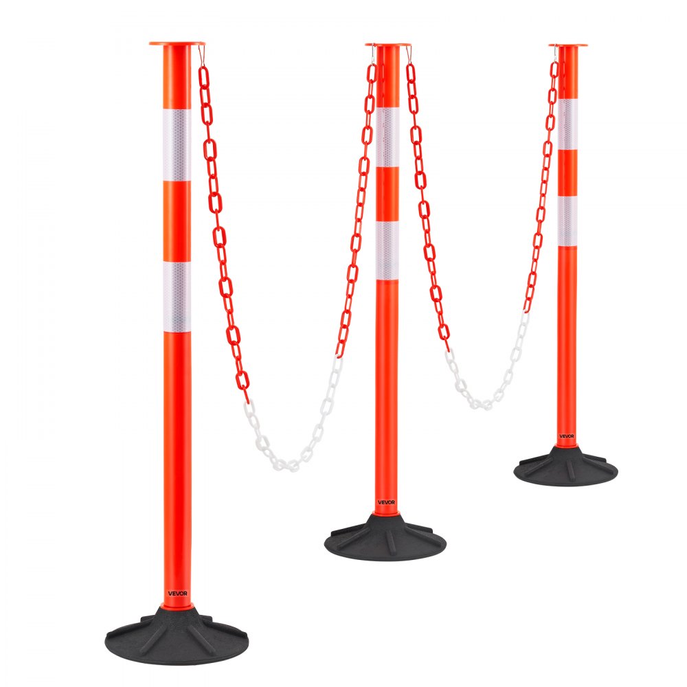 2 Pack Traffic Delineator Posts, 871 mm Traffic Safety Cones with Weighted Base, Reflective Strips and Chain, Heavy Duty